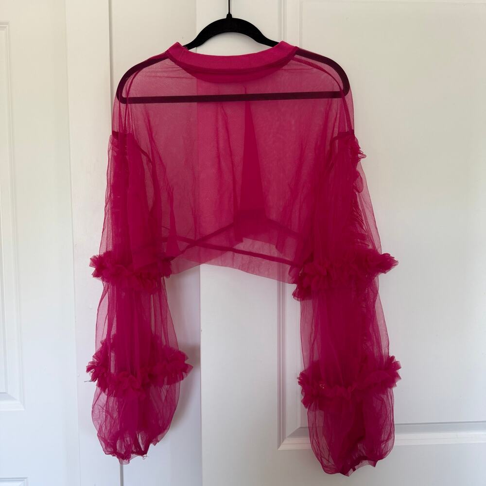 Kate Hewko Ruffle Sleeve Tulle Sheer Mesh Top Fuchsia Avant Garde NWT OS